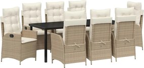vidaXL Kert étkező szett párnával 9 pcs Bézs polirattan