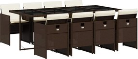 vidaXL 9 részes barna polyrattan kerti étkezőgarnitúra párnákkal