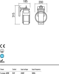 REDO 9571 COMPASS Klasszikus Kültéri Fali Lámpa E27 IP23