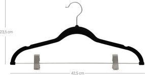 Nadrágtartós vállfák, 12 darabos szett, fekete 42,5 cm széles