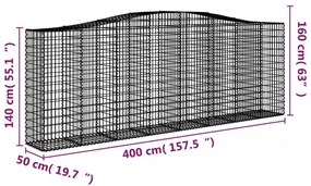 íves horganyzott vas gabion kosár 400x50x140/160 cm