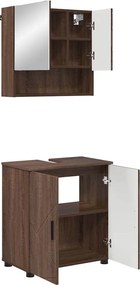 vidaXL Fürdőszoba bútor szett ajtóval 2 pcs Barna Tölgy Faanyag & Fém