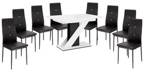 Maasix WGBS Magasfényű Fehér-Fekete 8 személyes étkezőszett Fekete Elvira székekkel