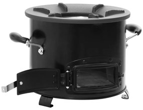 fekete fém fatüzelésű kempingtűzhely 36 x 26 x 22,5 cm