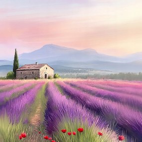 Vászonkép Canvas Tájkép Franciaország Provence Mező Levendula Virágok 40x40