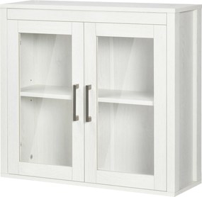 kleankin Fali Fürdőszobai Szekrény 2 Üvegajtóval és Állítható Polccal 60x19.5x54 cm Fehér | Aosom