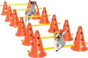 PawHut Agility Szett Kutyáknak - 6 Darabos Képző Berendezés 12 Kúp és 6 Állítható Ugróval, Táskával - Képzési Kiegészítők, Koordinációs Edzés Játékokh