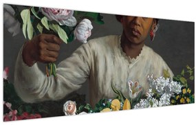 Kép - Frédéric Bazille, Young Woman with Peonies, reprodukciók (120x50 cm)