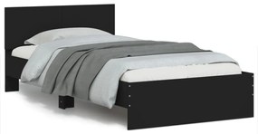 fekete szerelt fa ágykeret fejtámlával 100 x 200 cm