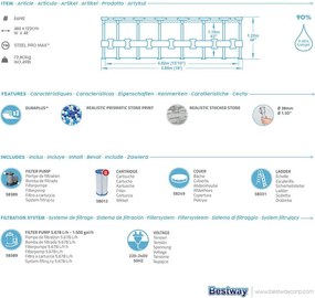 Bestway MONTEGO kőhatású fémvázas medence szett 488 cm x 122 cm