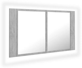 Betonszürke akril LED-es tükrös fürdőszobaszekrény 80x12x45 cm