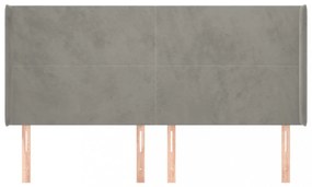 világosszürke bársony fejtámla szárnyakkal 203x16x118/128 cm