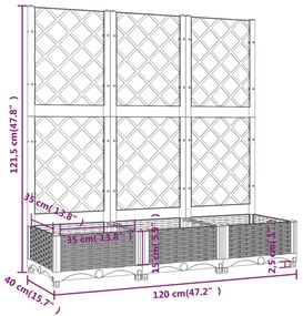 fehér polipropilén rácsos kerti ültetőláda 120 x 40 x 121,5 cm