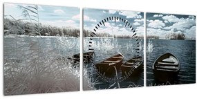 Kép - Fa csónak a tón (órával) (90x30 cm)
