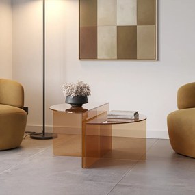 Barna üveg kerek dohányzóasztal szett 2 db-os ø 80 cm Velta – MOME