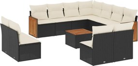 vidaXL 12 részes fekete polyrattan kerti ülőgarnitúra párnákkal