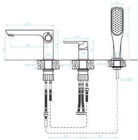 Kuchinox Dima, 3 lyukú kádcsaptelep, matt fehér-króm, LAV-BQD_613D