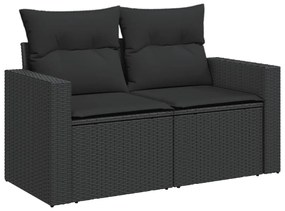 2 személyes fekete polyrattan kerti kanapé párnával