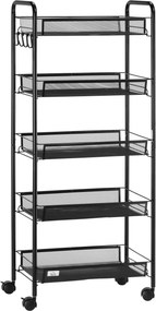 HOMCOM 3 Szintes Konyhai Kocsiszekrény, Levehető Kosarakkal, Görgős Kerekes Tároló Kocsi Konyha, Iroda, Fürdőszoba számára, Acél, Fekete | Aosom