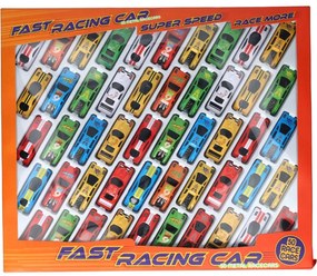 KidsToys 50 darabos fém versenyautó készlet, 75 mm-es