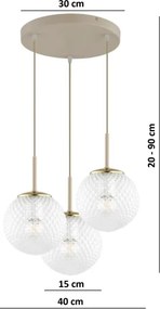 Brilagi - STELLA kábeles függeszték 3xE27/60W/230V bézs/arany