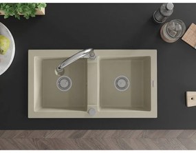 Mexen Mario, 2 kamrás gránit mosogató 820x436x161 mm és Elia mosogató csaptelep, bézs, 6504-69-670101-00