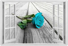 Poszterek 60x40 Kék rózsa a deszkákon