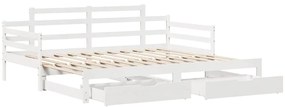fehér kihúzható heverő fiókokkal matrac nélkül 80 x 200 cm