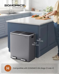 2 rekeszes pedálos recycling szemetes lágy záródással, szürke fém