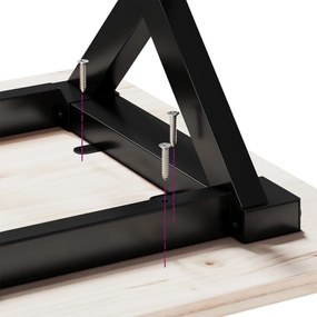 tömör fenyőfa és öntöttvas étkezőasztal X-vázzal 140x80x75,5 cm