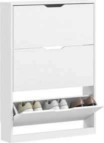 HOMCOM Cipőtároló 3 Fakkal, Cipőpolc, Cipőszekrény 9-12 Pár Cipőnek 80 x 17 x 108 cm, Fehér | Aosom