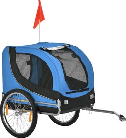 PawHut Kutya Trailers Kerékpáros Trailer Kutya Szállító Kék+Fekete 130 x 73 x 90 cm | Aosom