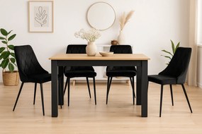 Étkezőgarnitúra 1+4, fekete asztal arany tölgy díszítéssel MADO 120x80cm és fekete bársony étkezőszék IMOLA