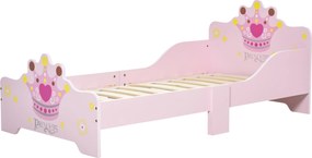 HOMCOM Gyermekágy 3 éves kor felett 143x73x60 cm Rózsaszín Fa Ágy Koronás Mintával 50 kg Teherbírással | Aosom