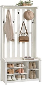 Vintage fehér kabátállvány 7 dupla horoggal előszobába, nappaliba
