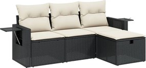 vidaXL 4 részes fekete polyrattan kerti ülőgarnitúra párnákkal