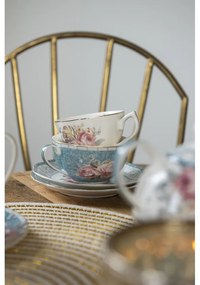 Kék rózsaszín rózsás porcelán teás csésze aljjal 220 ml