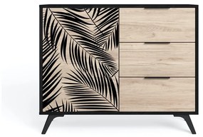 Fekete alacsony komód tölgyfa dekorral 92x81 cm Palmera - Marckeric