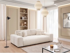 Krémszínű kordbársony kinyitható-tárolóhelyes kanapé 260 cm Justin – Ropez