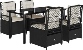 vidaXL 5 részes fekete polyrattan kerti étkezőgarnitúra párnákkal
