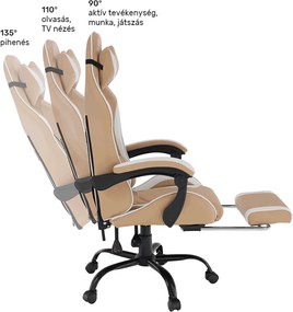 Irodai/gamer fotel, fekete/fehér/bézs, OZGE 2 NEW