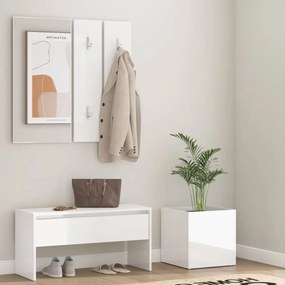 Magasfényű fehér szerelt fa előszobai bútorszett