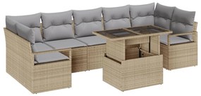 8 Részes Kerti Kanapészett Párnákkal Bézs Poli Rattan, 2 Üléses Kerti Kanapé Párnákkal Bézs Poli Rattan