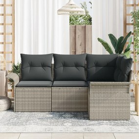 4 Részes Kerti Kanapé Szett Párnákkal Világosszürke Poly Rattan, 2 személyes Kerti Kanapé Tárolóval és Párnákkal Világosszürke Poly Rattan
