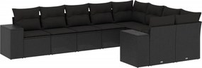vidaXL 9 részes fekete polyrattan kerti ülőgarnitúra párnákkal