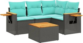 vidaXL 5 részes fekete polyrattan kerti ülőgarnitúra párnával