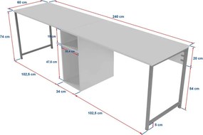 Twin Study Desk - atlanti fenyő/fekete íróasztal
