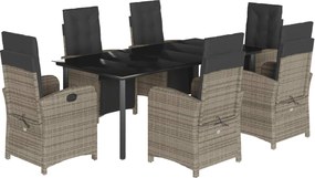 vidaXL 7 részes szürke polyrattan kerti étkezőgarnitúra párnával