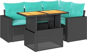 vidaXL 5 részes fekete polyrattan kerti kanapészett párnákkal