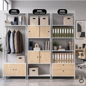 Irodai polc nyitott ruhaakasztó rúddal, recepcióra és váróterembe, fém, fehér/sonoma tölgy, 800x2200x400 mm: ARIEL Eco Design